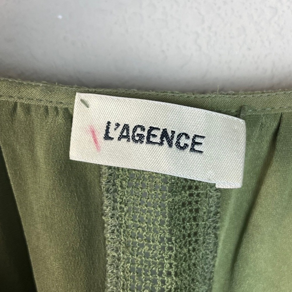L´AGENCE Olive Green V Neck Long Sleeve Sheer Trim Blouse Women´s Size L/XL - Picture 5 of 7